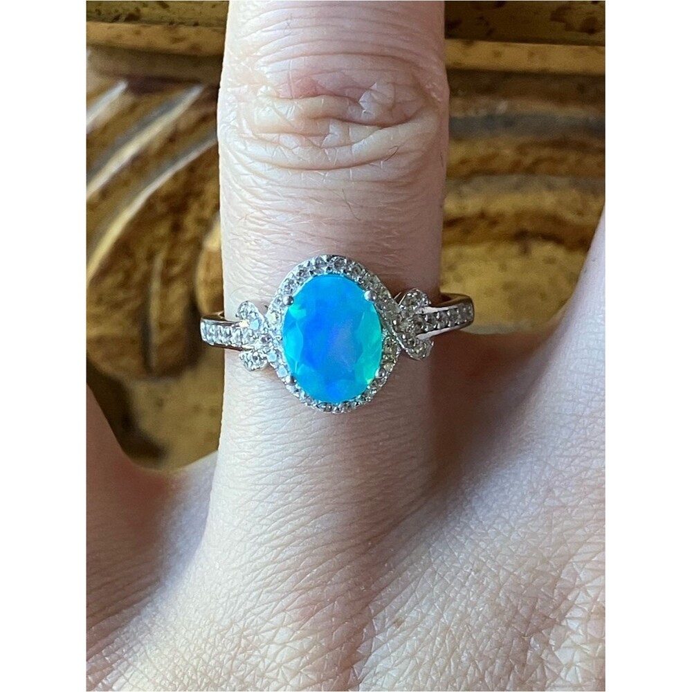 Blue Ethiopian Opal Sterling Silver Ring Size 8